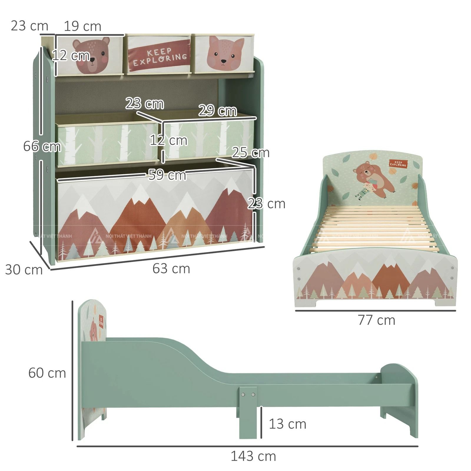 Combo Phòng Ngủ Trẻ Em Gồm Giường Ngủ Hình Gấu Và Hệ Tủ Kệ Đồ Chơi Thông Minh 5