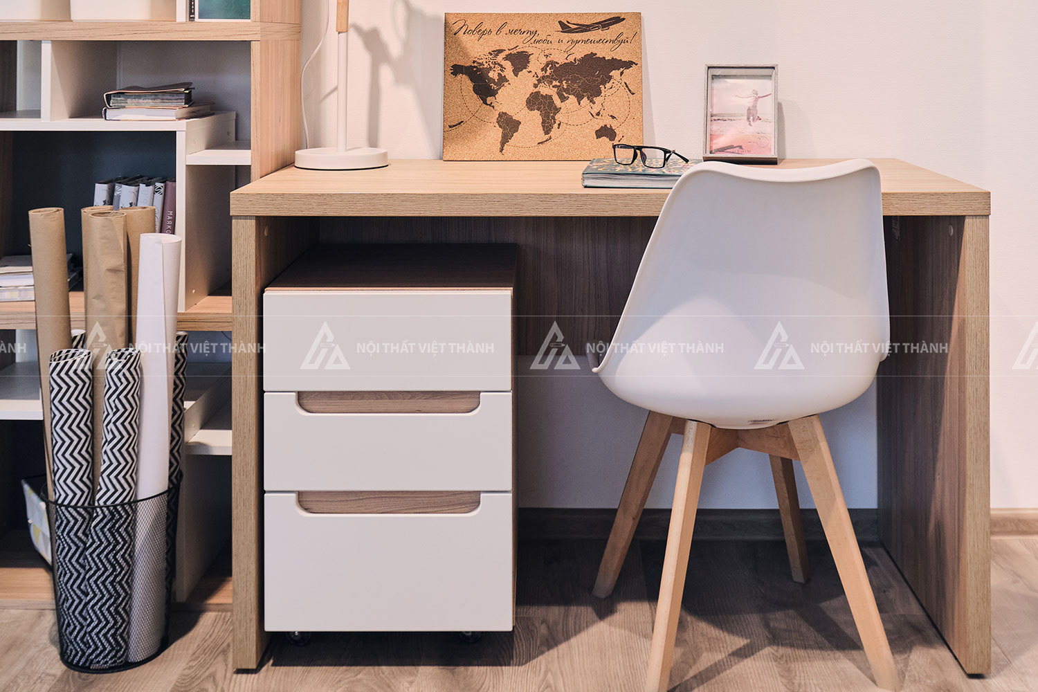 Combo Phòng Ngủ Hiện Đại Tích Hợp Tủ Quần Áo 4 Cánh Và Hệ Kệ Sách Đa Năng 5