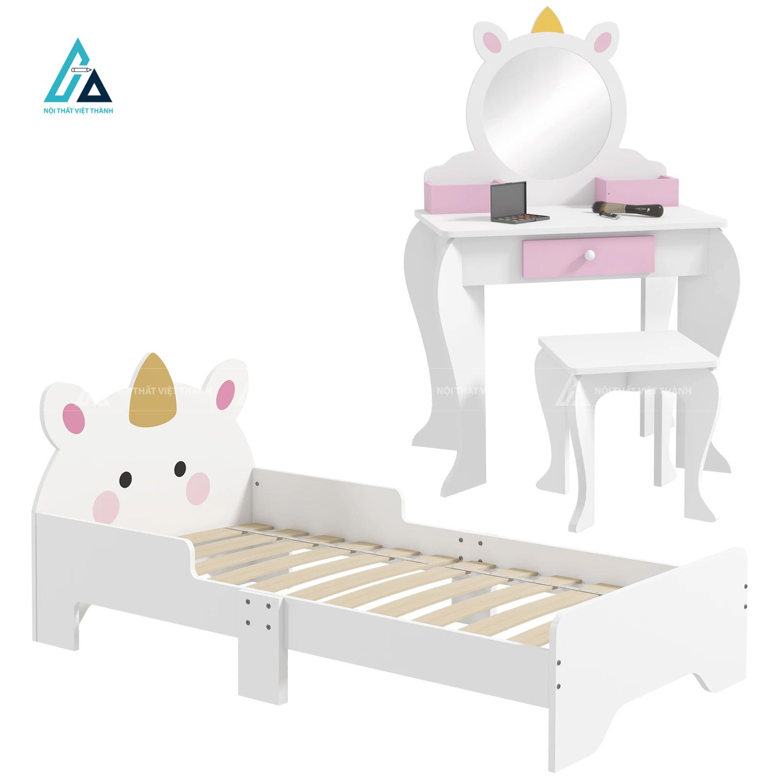 Bộ Combo Giường Ngủ Bé Gái Hiện Đại Màu Trắng Hồng Cao Cấp 1