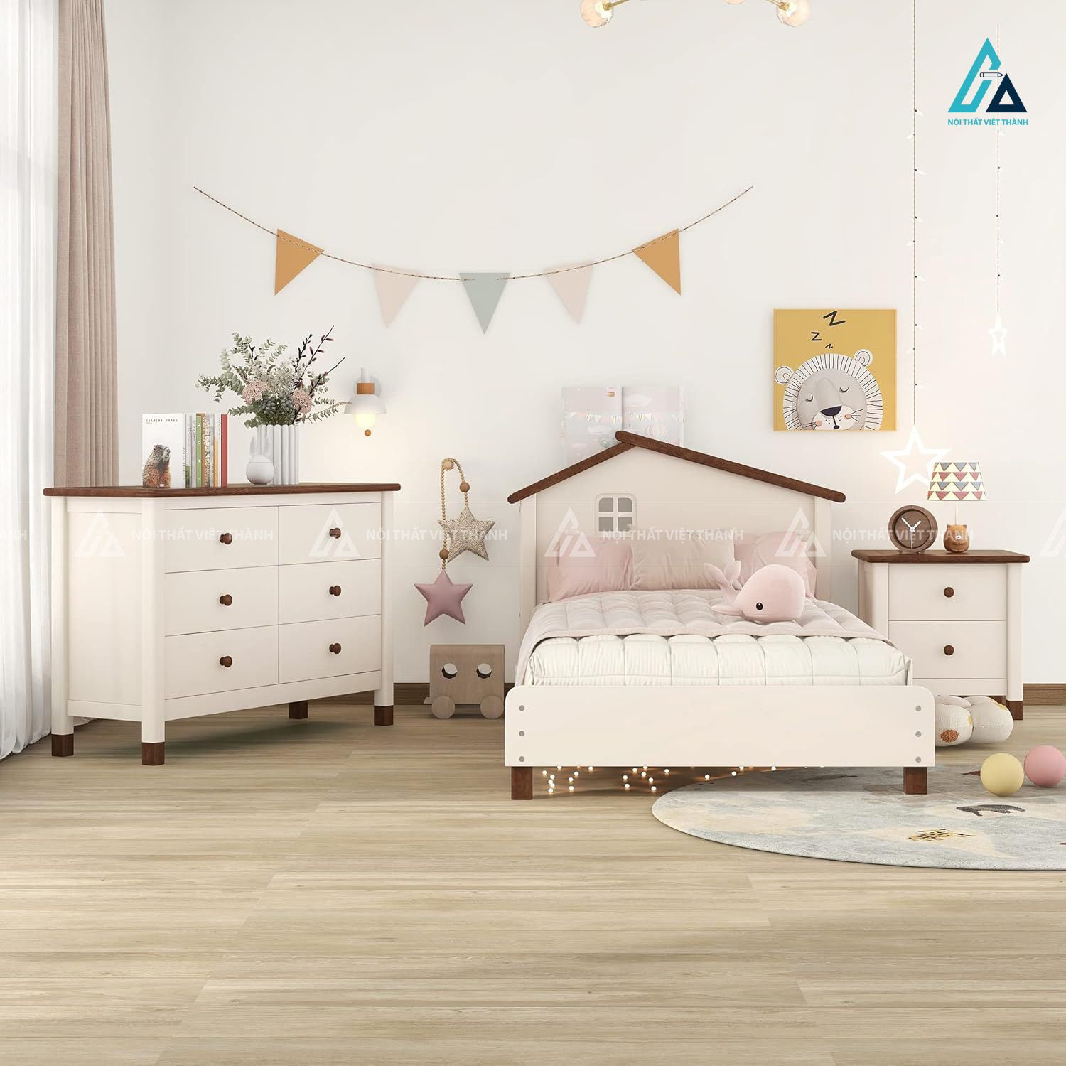 Combo Phòng Ngủ Hình Ngôi Nhà Gồm Giường Đơn Tủ Đồ Và Táp Đầu Giường Cổ Điển 1