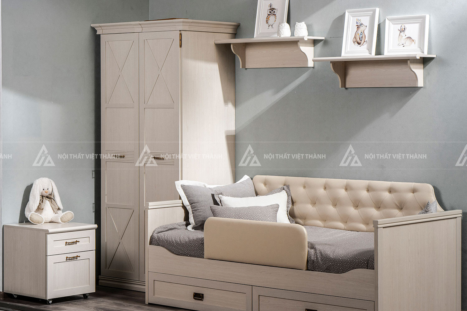 Combo Phòng Ngủ Trẻ Em Đẹp Với Giường Ngăn Kéo Bàn Học Gỗ Và Tủ Quần Áo Hiện Đại 7
