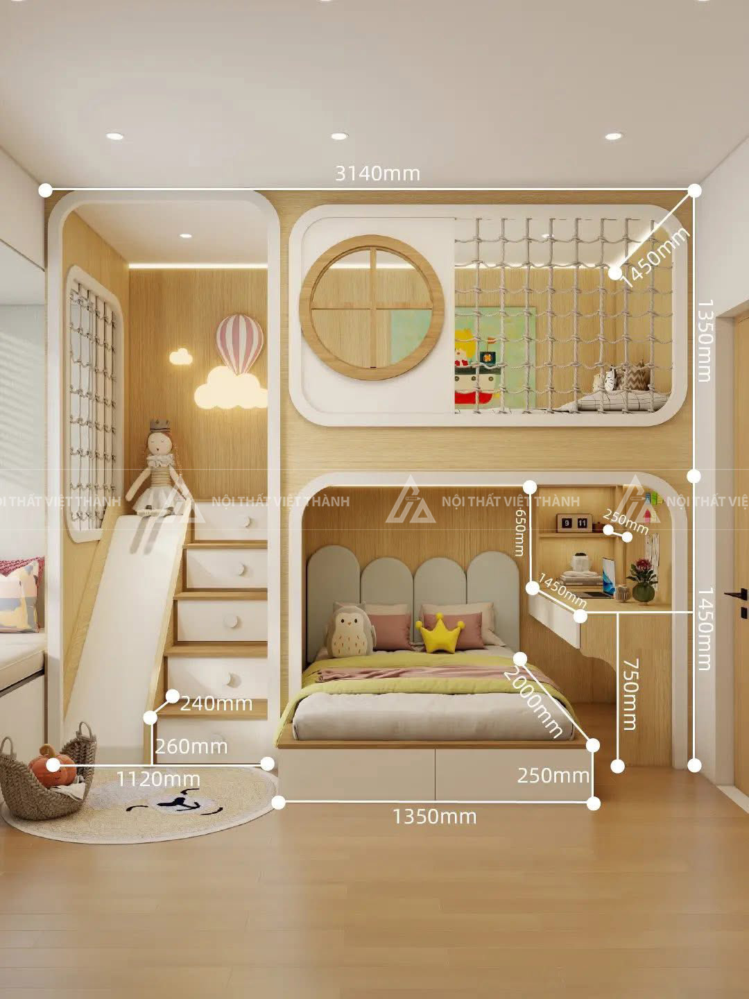 Combo Nội Thất Phòng Ngủ Trẻ Em Hệ Tủ Quần Áo Kịch Trần Kết Hợp Bàn Học Hiện Đại 7