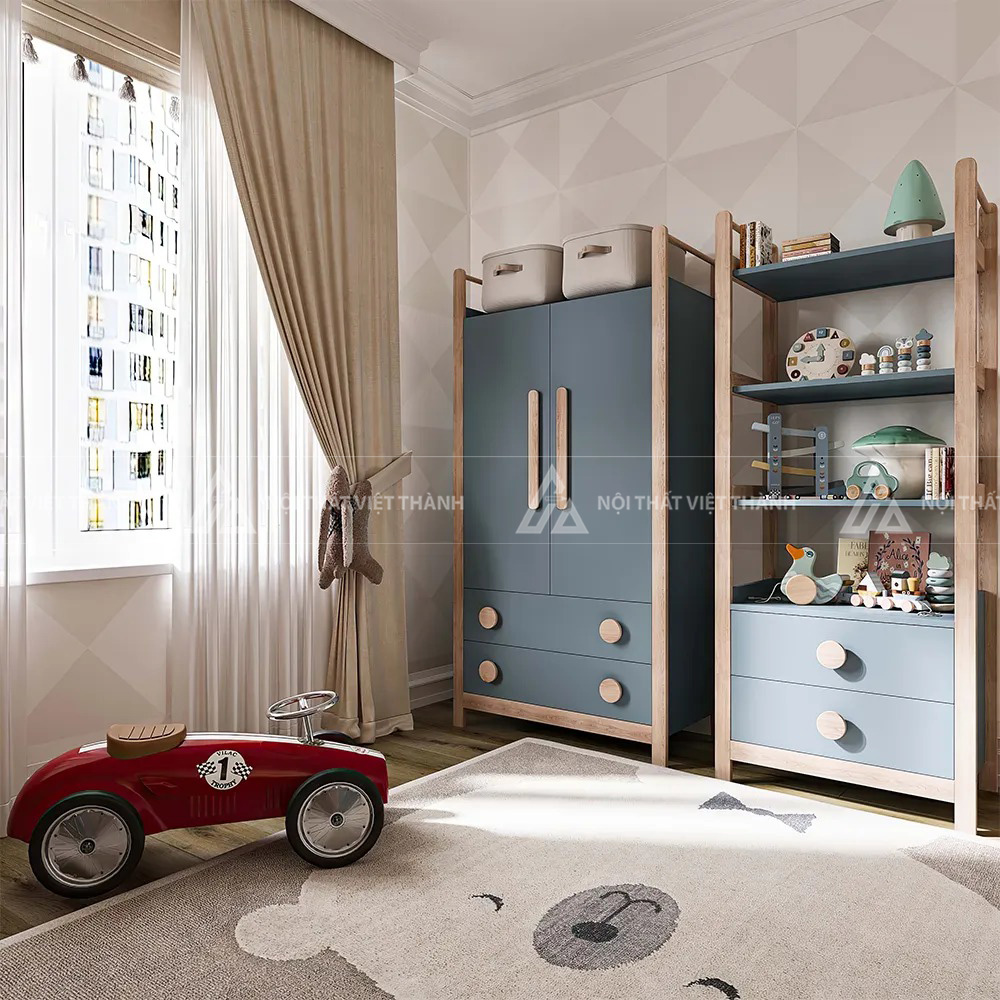 Combo Thiết Kế Nội Thất Phòng Ngủ Bé Yêu Với Giường Gỗ Có Thành Chắn Và Tủ Tab Đầu Giường 7