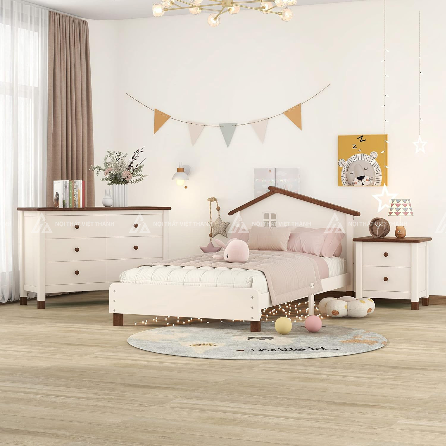 Combo Phòng Ngủ Hình Ngôi Nhà Gồm Giường Đơn Tủ Đồ Và Táp Đầu Giường Cổ Điển 7