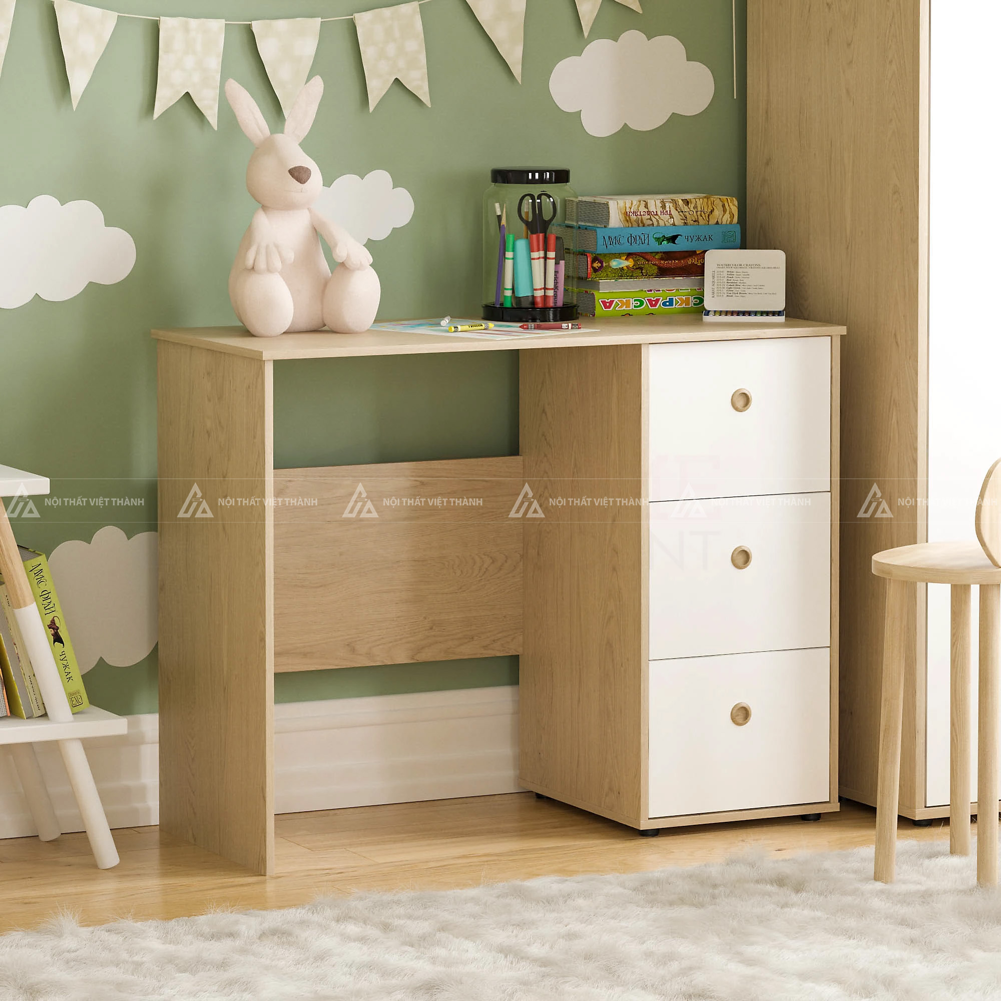 Combo Nội Thất Phòng Ngủ Trẻ Em Gồm Bàn Học Tủ Quần Áo Và Tủ Ngăn Kéo Gỗ Hiện Đại 7