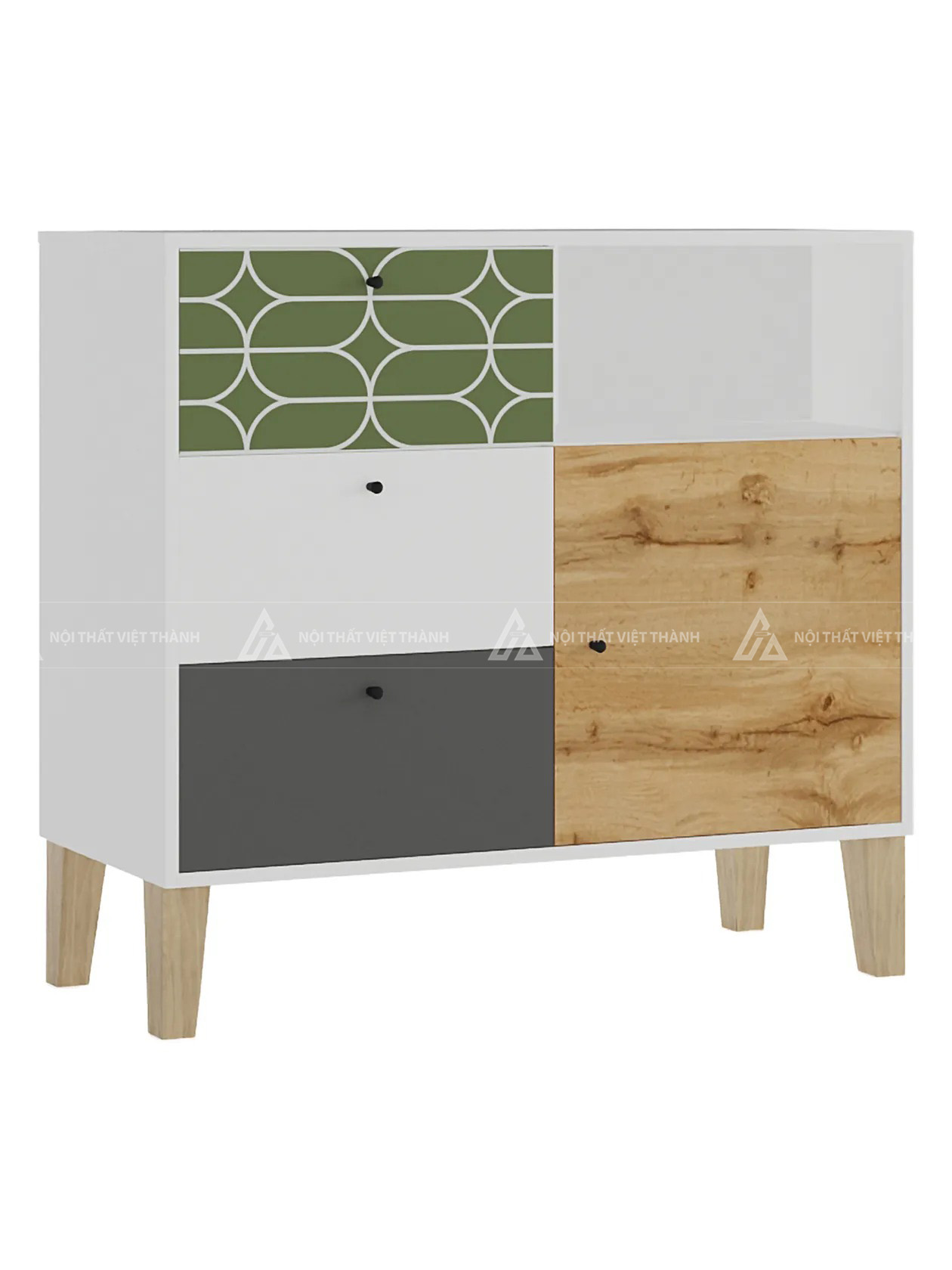 Combo Nội Thất Trẻ Em Hiện Đại Với Tủ Quần Áo Kệ Sách Và Bàn Học Họa Tiết Hình Học 7