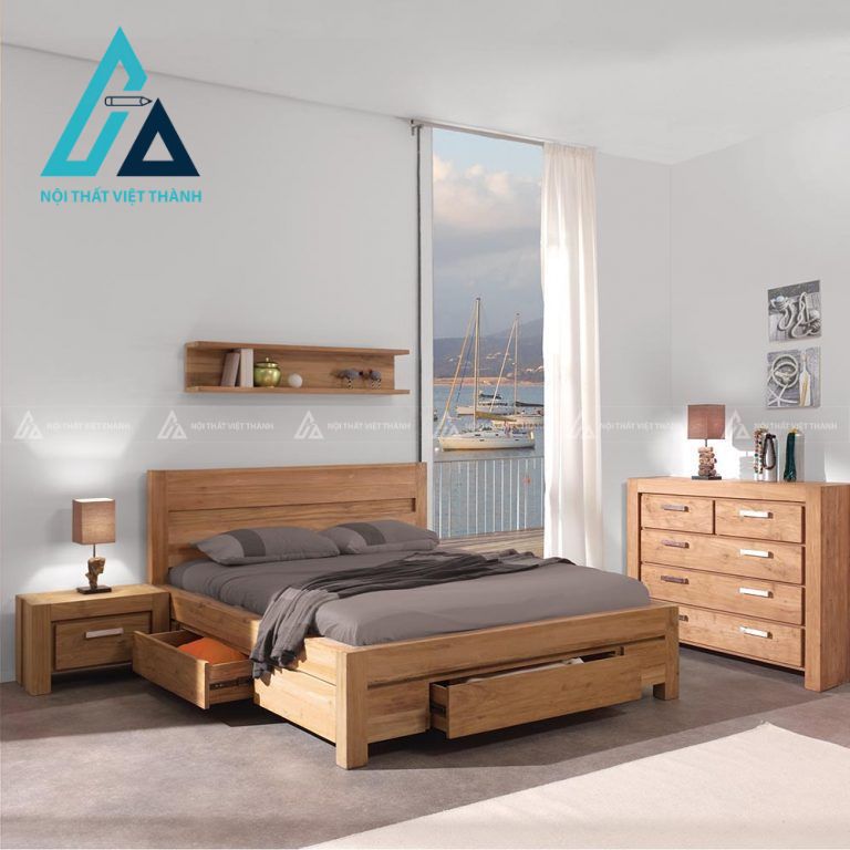 Giường ngủ gỗ tự nhiên đồng bộ nội thất
