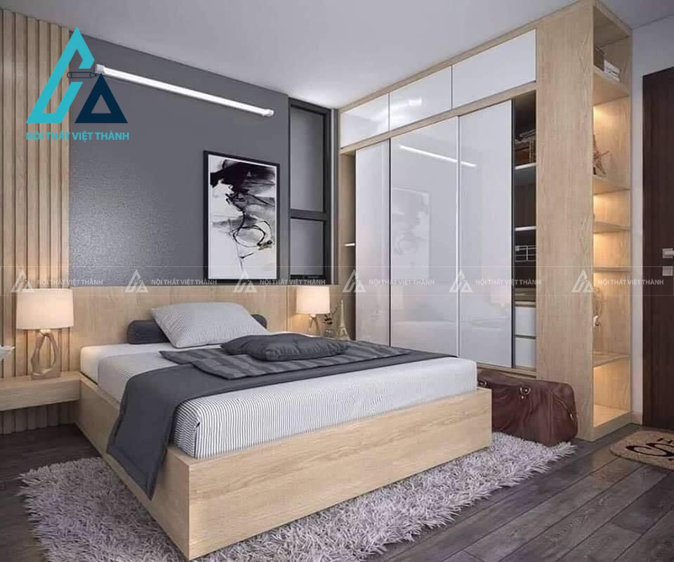 Thiết kế và thi công giường gỗ công nghiệp hiện đại