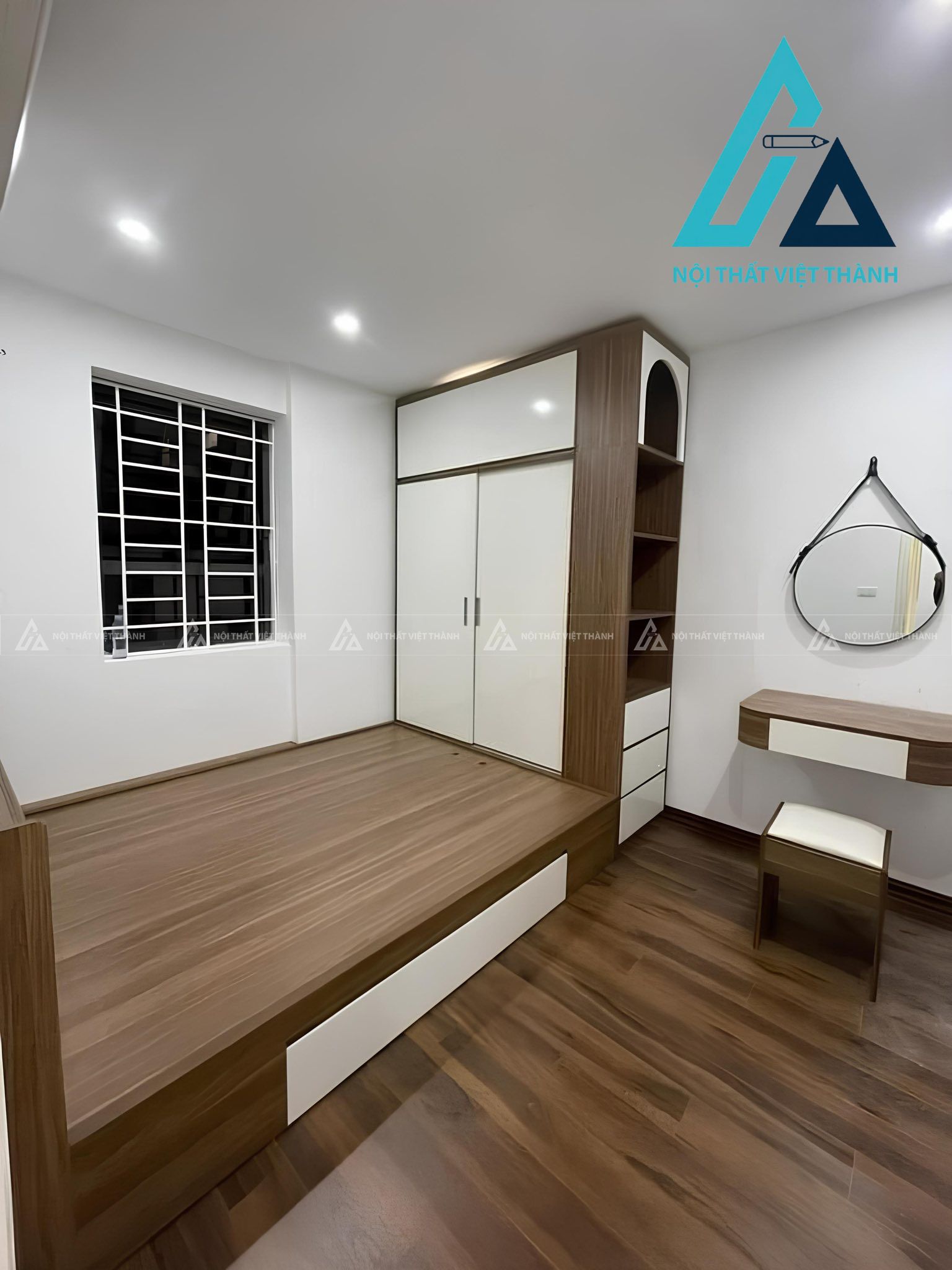 Phong cách giường gỗ công nghiệp tối giản