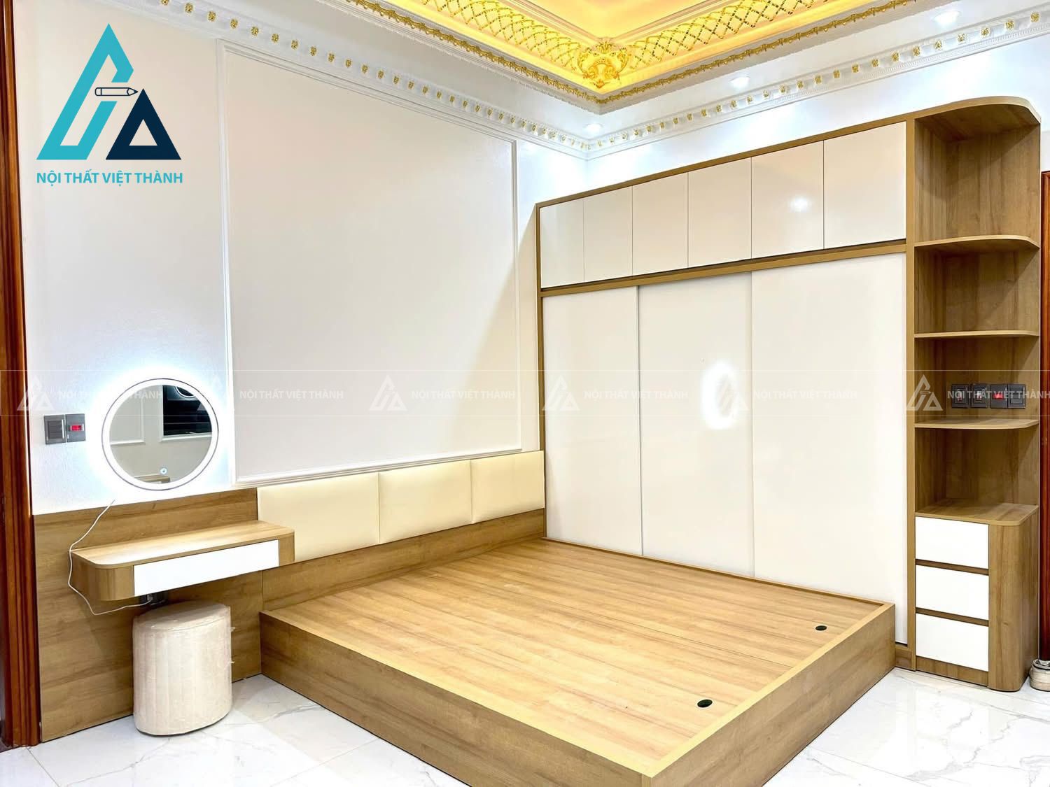 Giường ngủ gỗ công nghiệp có đầu giường bọc nệm