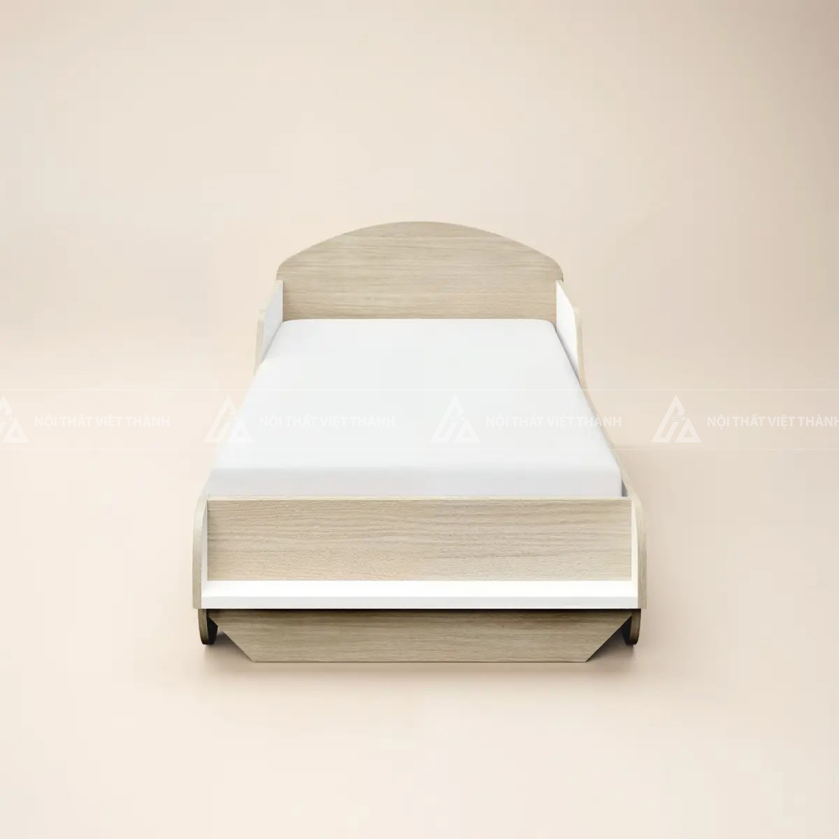 Giường Ngủ Trẻ Em Thiết Kế Cách Điệu Hình Xe Màu Trắng Phối Gỗ Hiện Đại 2