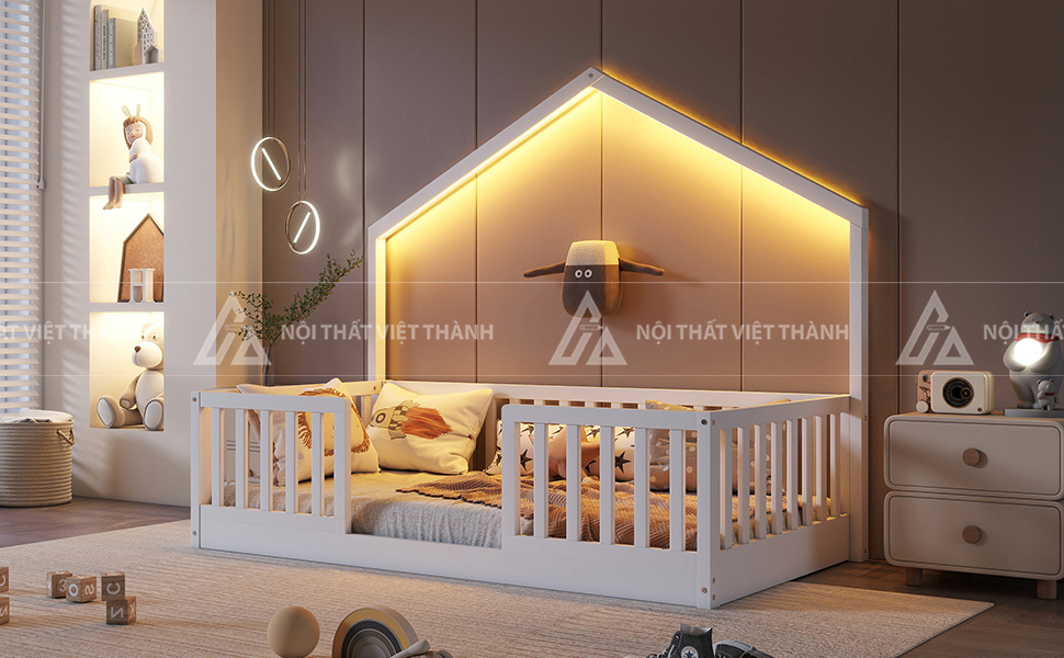 Giường Ngủ Cho Bé Hình Ngôi Nhà Tích Hợp Ngăn Kéo Và Không Gian Vui Chơi Sáng Tạo 2