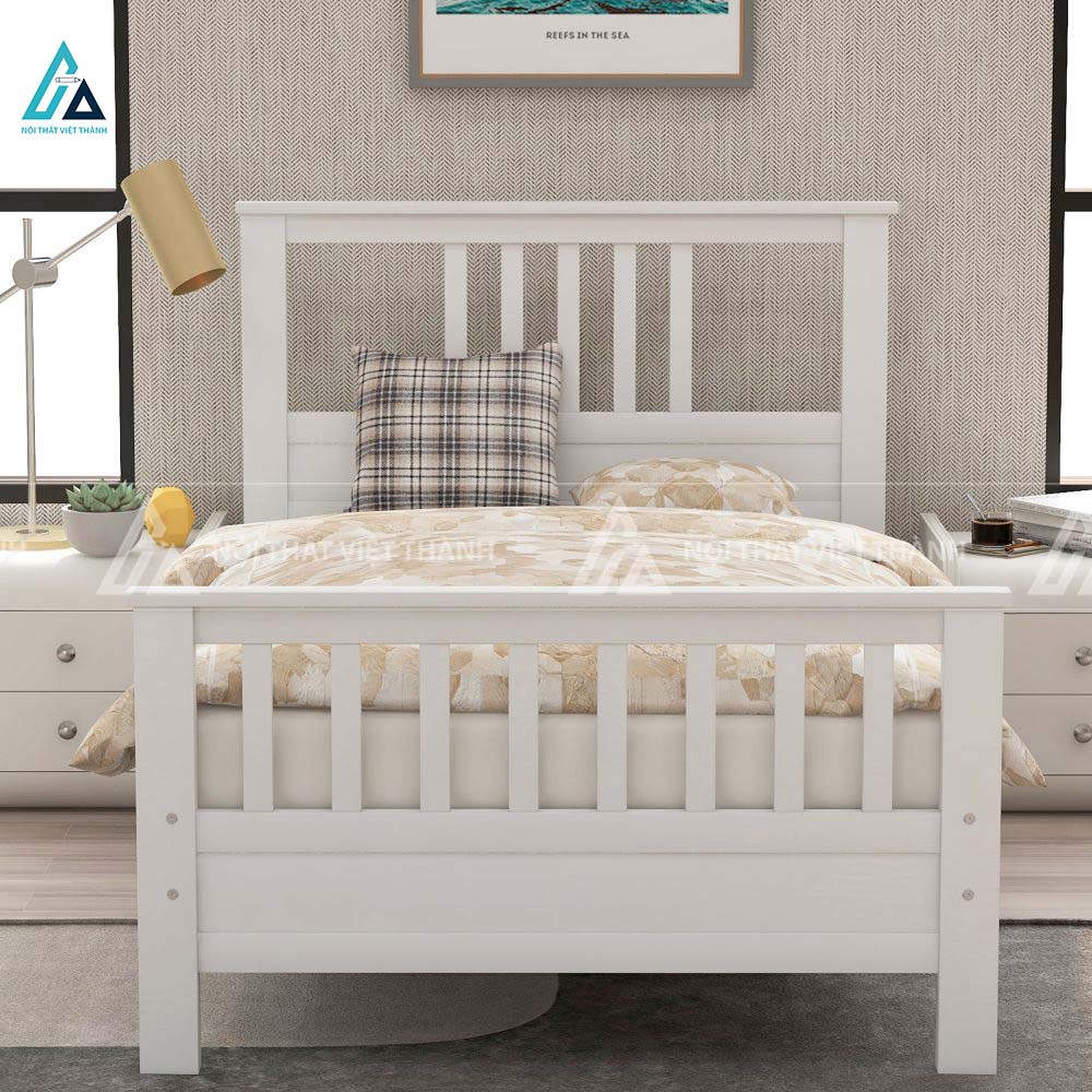Giường Ngủ Trẻ Em Thiết Kế Hiện Đại Tích Hợp Đầu Giường Nan Chéo Độc Đáo
