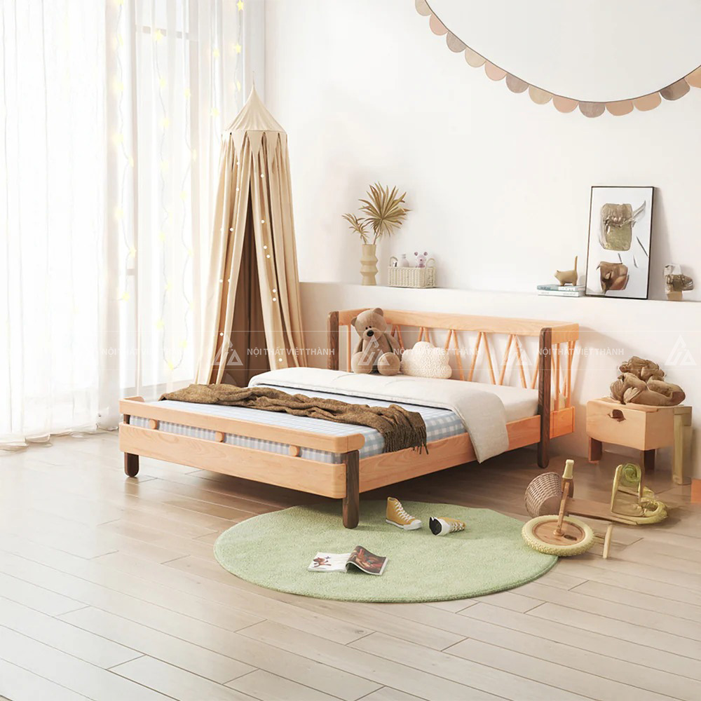 Giường Ngủ Trẻ Em Thiết Kế Thanh Chắn Đầu Giường Đan Chéo Hiện Đại 2