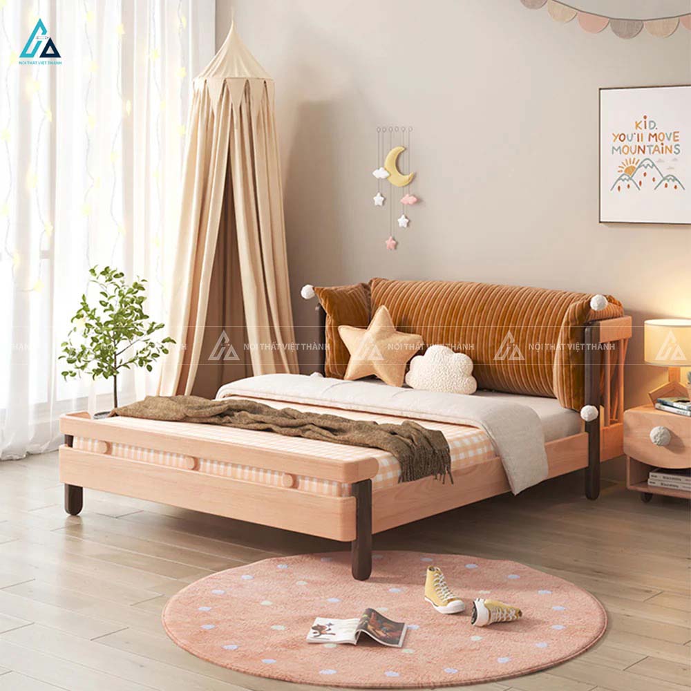 Giường Ngủ Trẻ Em Thiết Kế Thanh Chắn Đầu Giường Đan Chéo Hiện Đại 1