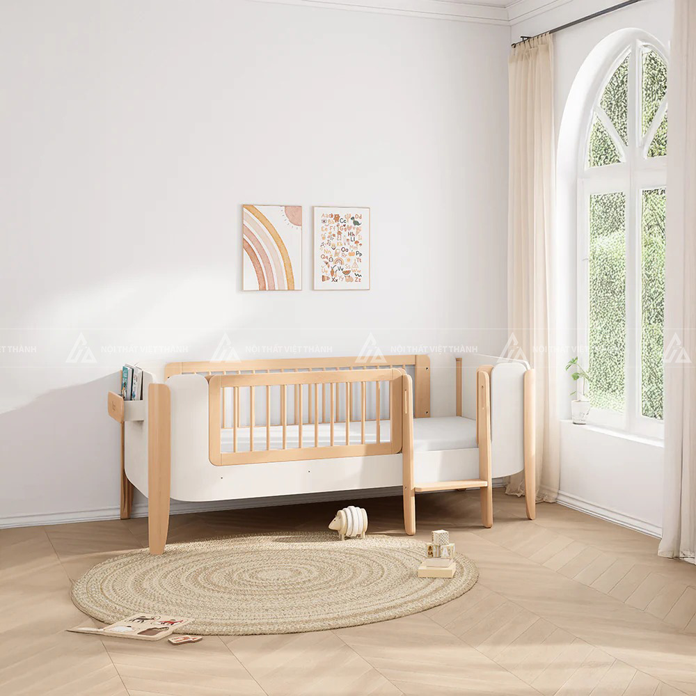 Giường Ngủ Trẻ Em Gỗ Cao Cấp Thiết Kế Bo Góc Tích Hợp Kệ Sách Mini Tiện Lợi 3