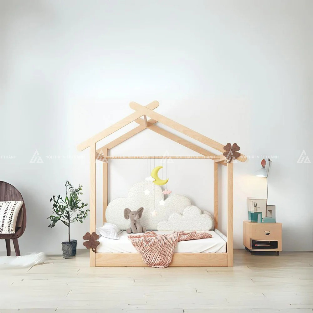 Giường Ngủ Cho Bé Gỗ Cao Cấp Thiết Kế Thấp Có Thanh Chắn An Toàn Cách Điệu Hiện Đại 3