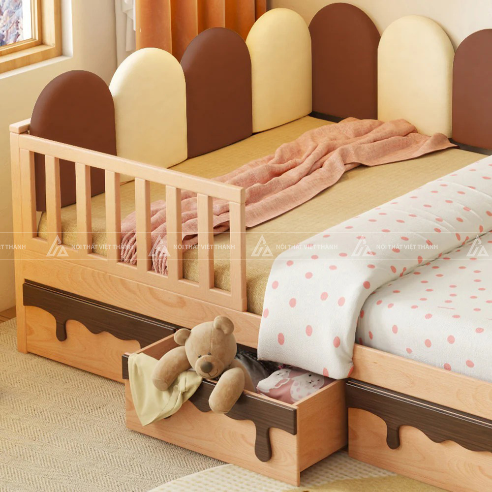 Giường Ngủ Hình Ngôi Nhà Có Ngăn Kéo Lưu Trữ Và Lan Can An Toàn Cho Bé 4