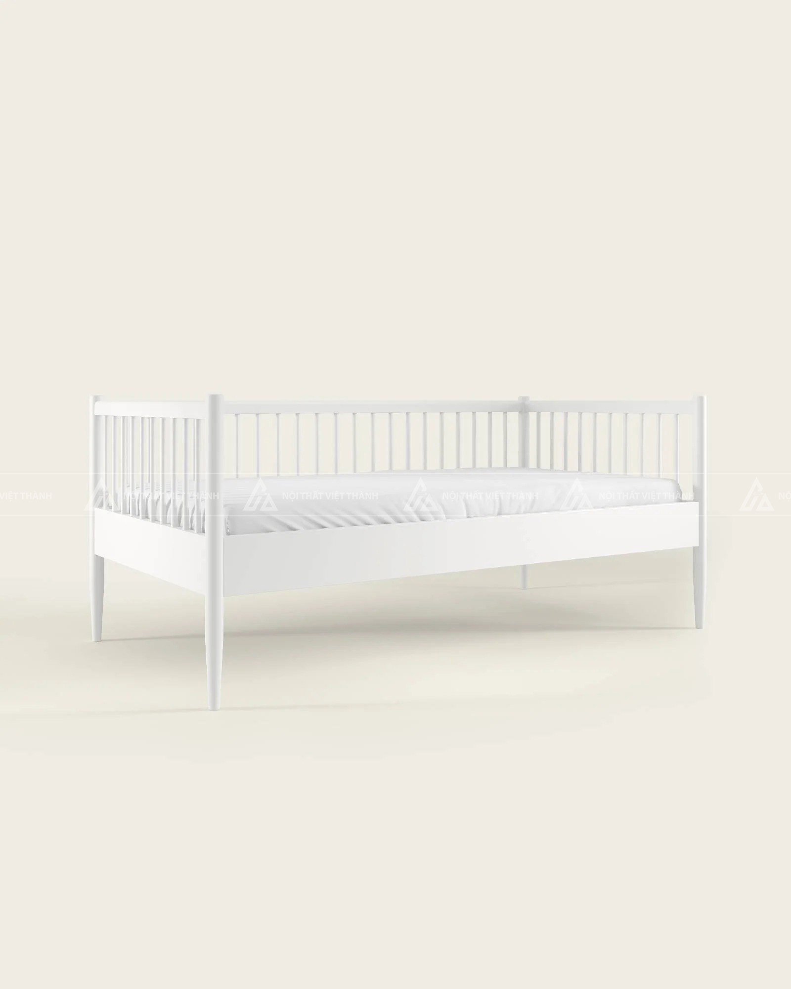 Giường Ngủ Trẻ Em Màu Sáng Thiết Kế Thanh Chắn Nan Bản Lớn Bo Góc An Toàn 3