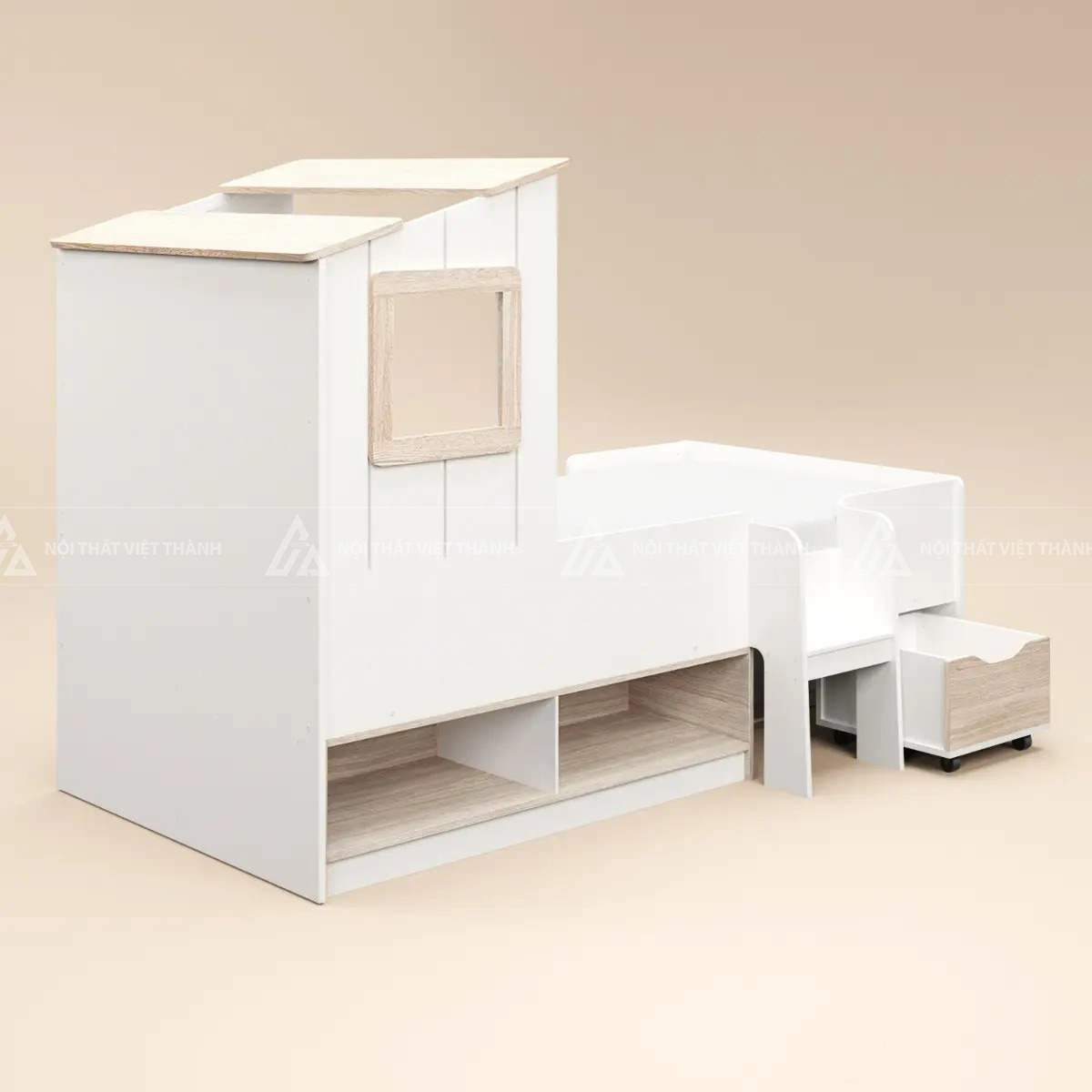Giường Tầng Thấp Hình Ngôi Nhà Tích Hợp Kệ Sách Và Ngăn Kéo Thông Minh 3