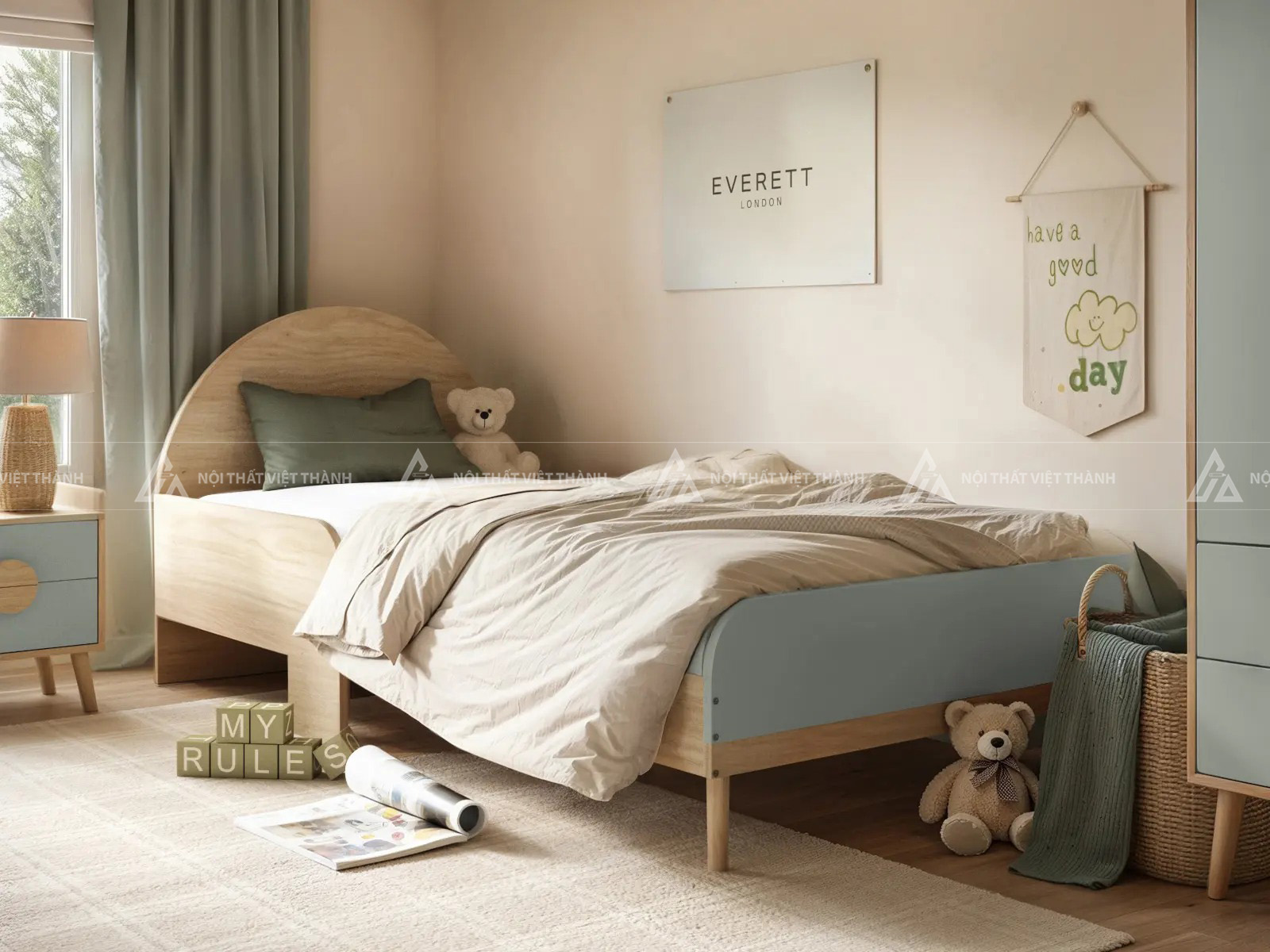 Giường Ngủ Gỗ Cho Bé Thiết Kế Đầu Giường Hình Bán Nguyệt Độc Đáo 3