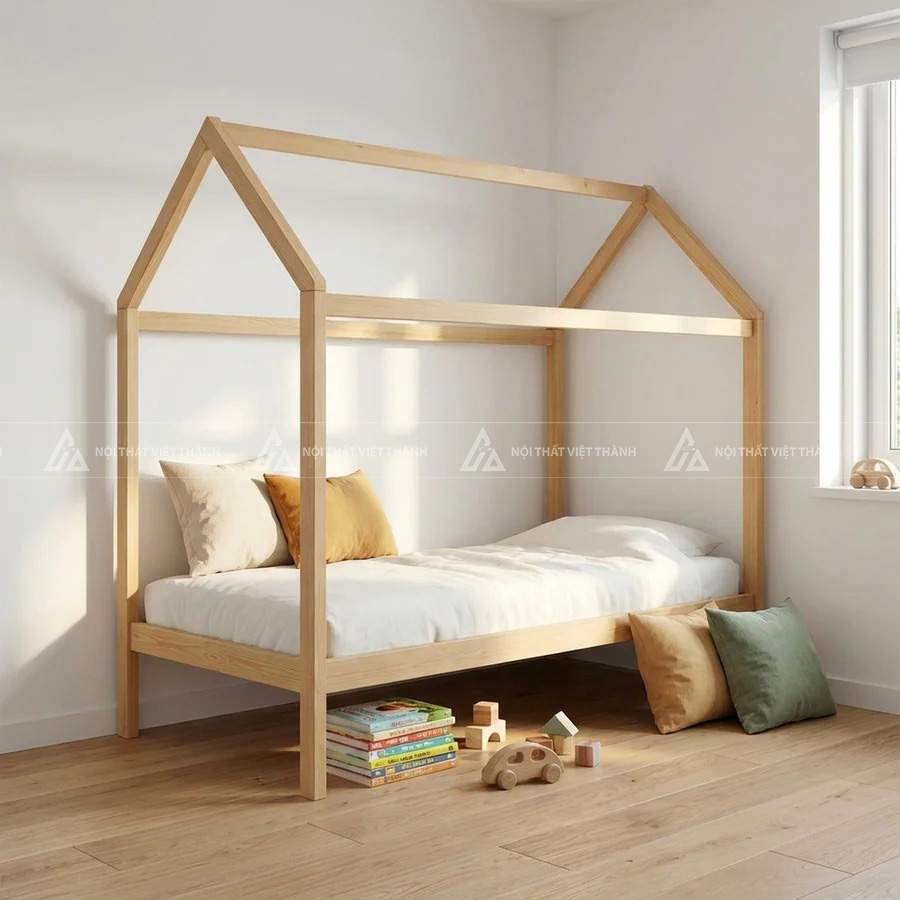 Giường Ngủ Trẻ Em Thiết Kế Thanh Chắn Nan Dọc Thông Thoáng Bảo Vệ Bé An Toàn 2