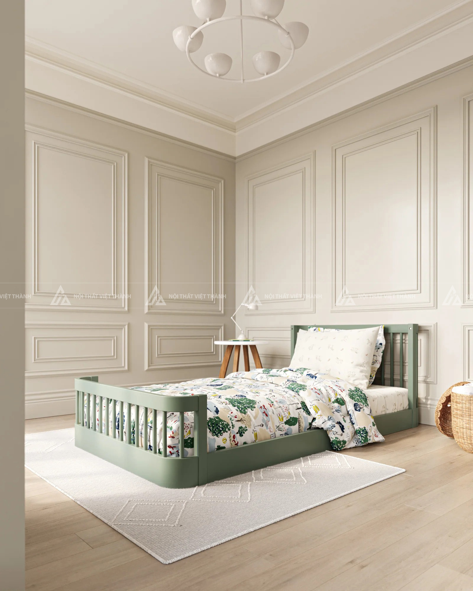 Giường Ngủ Trẻ Em Thiết Kế Đầu Giường Nan Ngang Thanh Thoát Hiện Đại 3