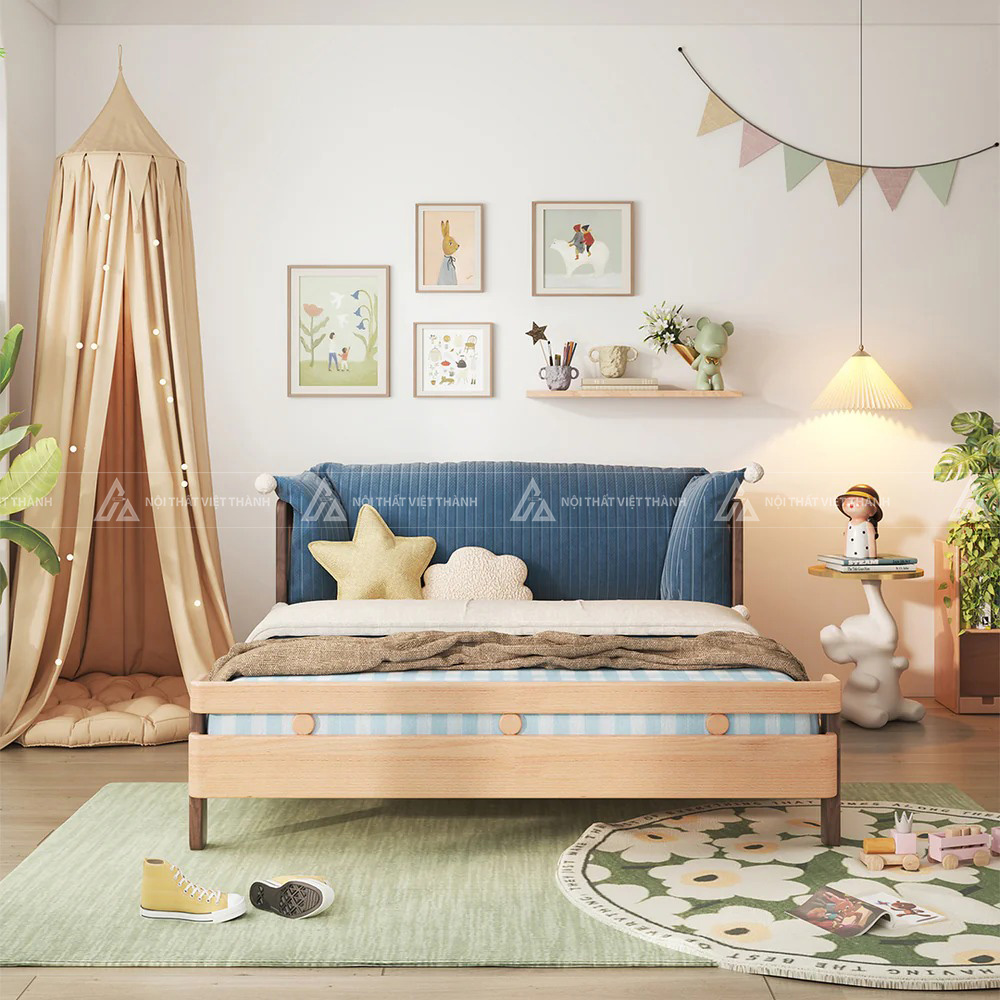 Giường Ngủ Trẻ Em Thiết Kế Thanh Chắn Đầu Giường Đan Chéo Hiện Đại 3