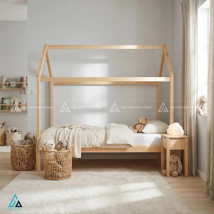 Giường Ngủ Trẻ Em Thiết Kế Thanh Chắn Nan Dọc Thông Thoáng Bảo Vệ Bé An Toàn 1