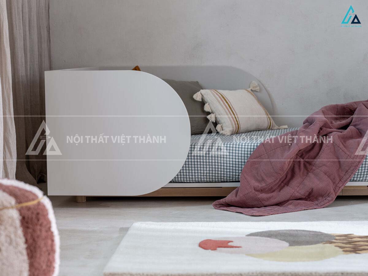 Giường Ngủ Trẻ Em Gỗ Bo Cong Hình Bán Nguyệt Thiết Kế Dạng Sàn An Toàn 1