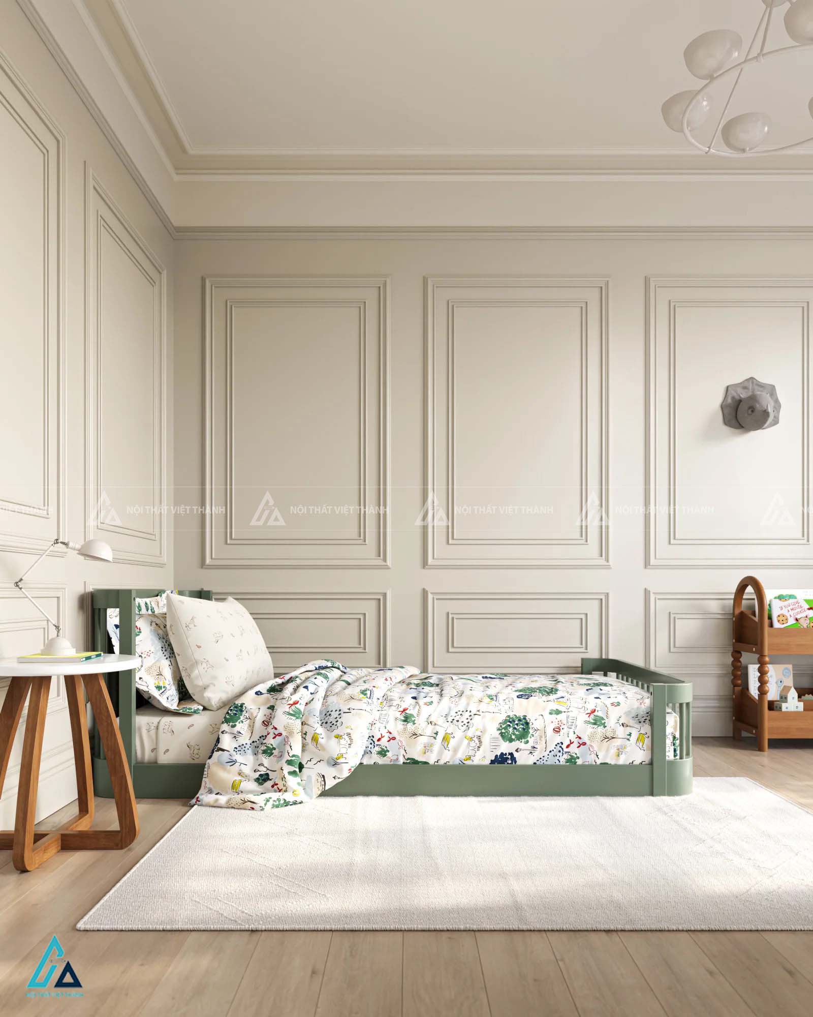 Giường Ngủ Trẻ Em Thiết Kế Đầu Giường Nan Ngang Thanh Thoát Hiện Đại 1