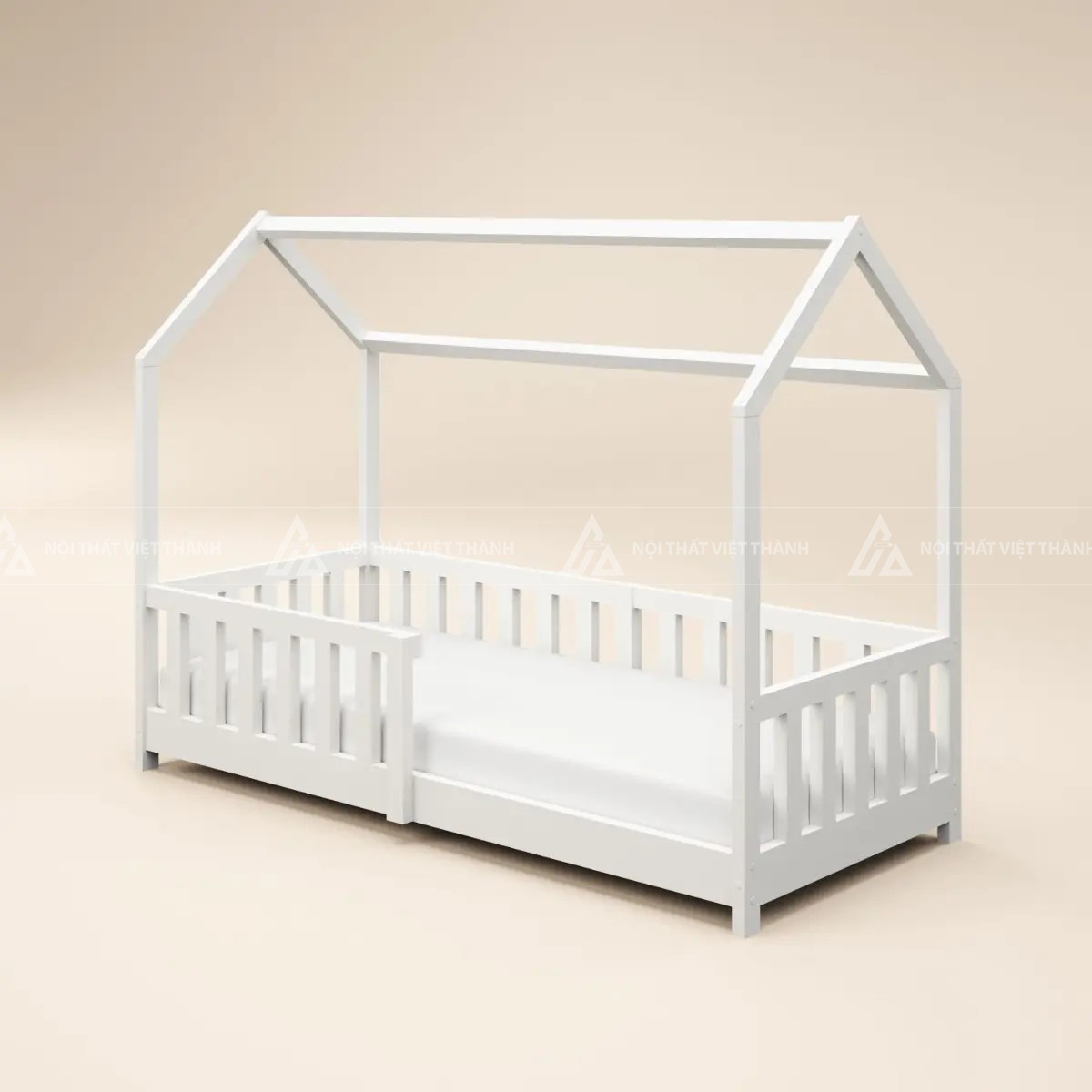 Giường Ngủ Trẻ Em Hình Ngôi Nhà Có Hàng Rào Chắn An Toàn Và Khung Mái Sáng Tạo 2