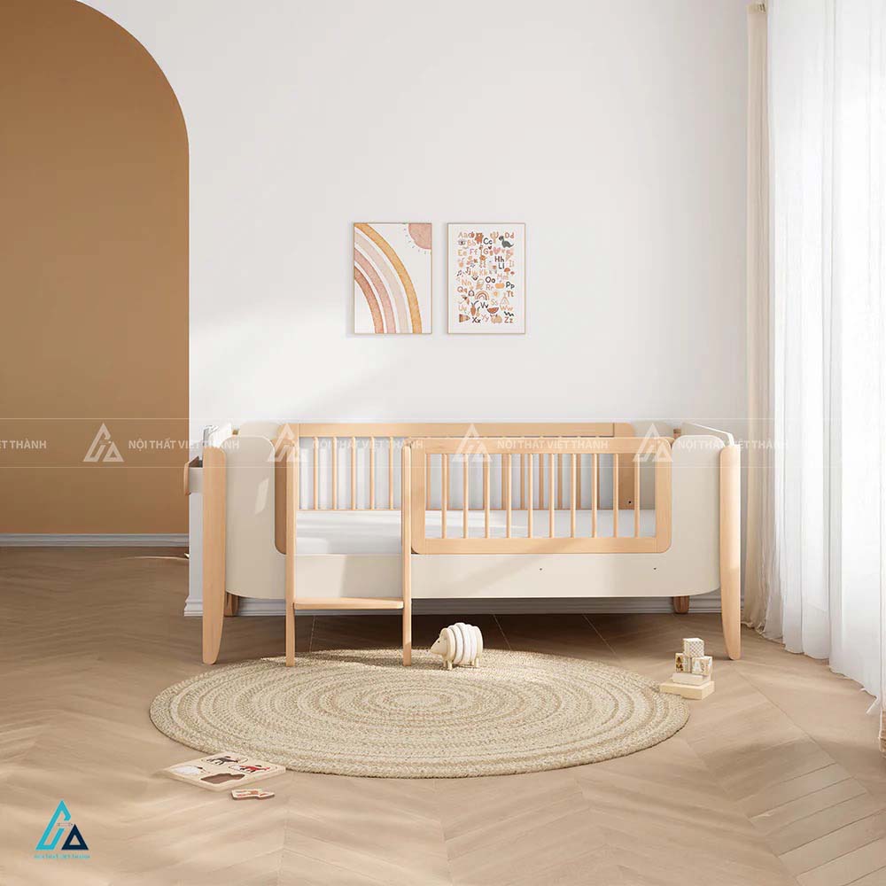 Giường Ngủ Trẻ Em Gỗ Cao Cấp Thiết Kế Bo Góc Tích Hợp Kệ Sách Mini Tiện Lợi 1