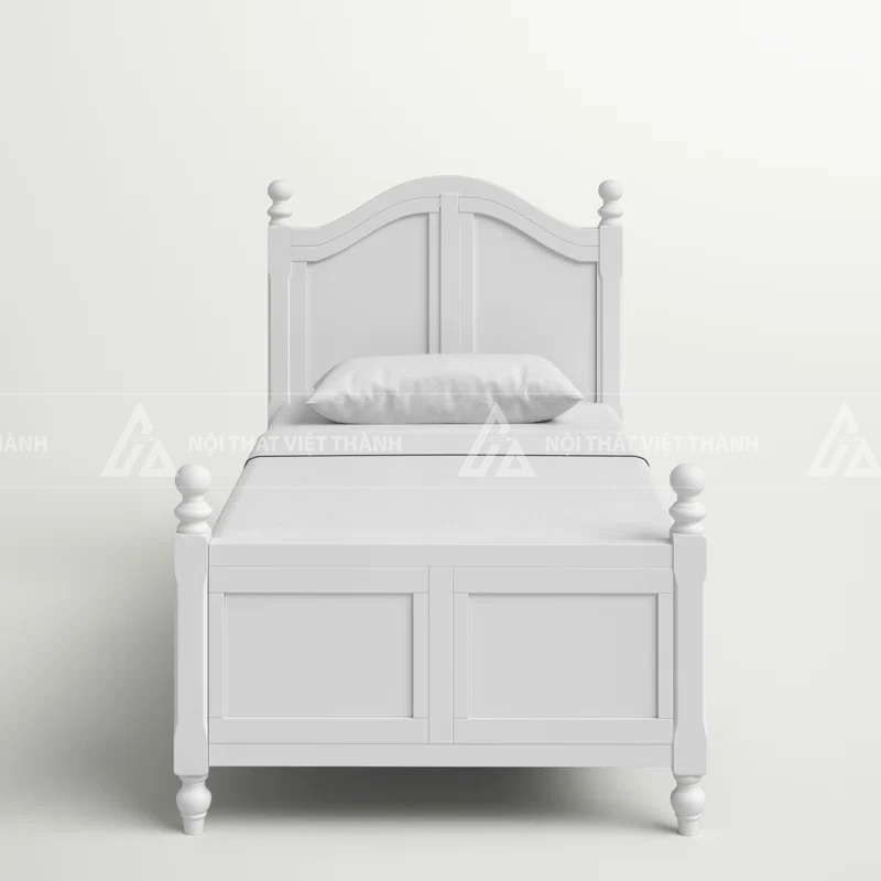 Giường Ngủ Đơn Cho Bé Màu Trắng Kem Thiết Kế Trụ Tròn Sang Trọng 3