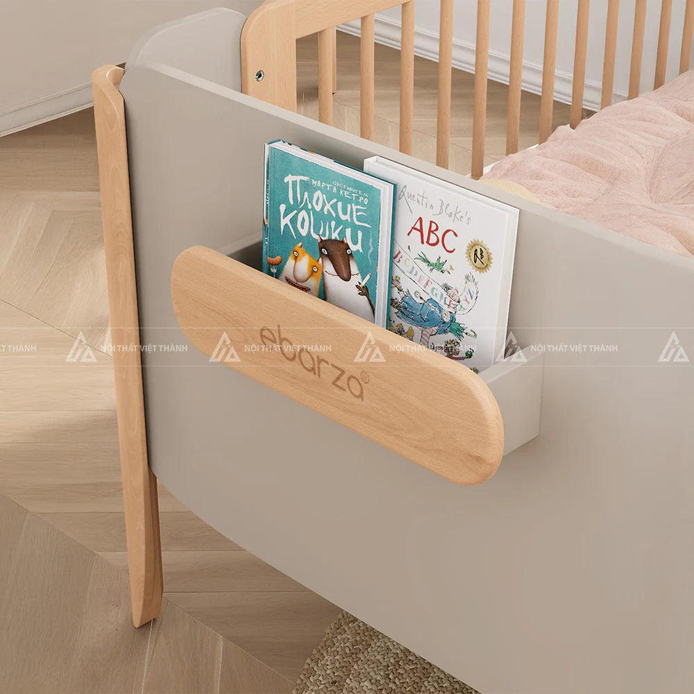 Giường Ngủ Trẻ Em Gỗ Cao Cấp Thiết Kế Bo Góc Tích Hợp Kệ Sách Mini Tiện Lợi 4
