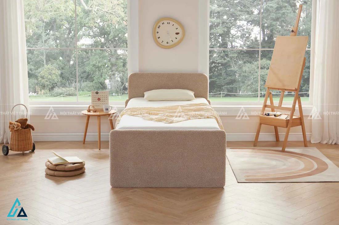 Giường Ngủ Trẻ Em Cao Cấp Thiết Kế Bo Tròn Hiện Đại Màu Kem 1
