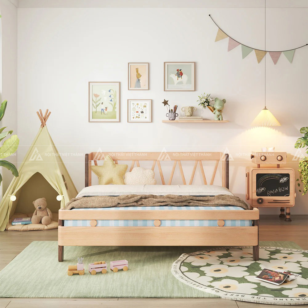 Giường Ngủ Trẻ Em Thiết Kế Thanh Chắn Đầu Giường Đan Chéo Hiện Đại 4