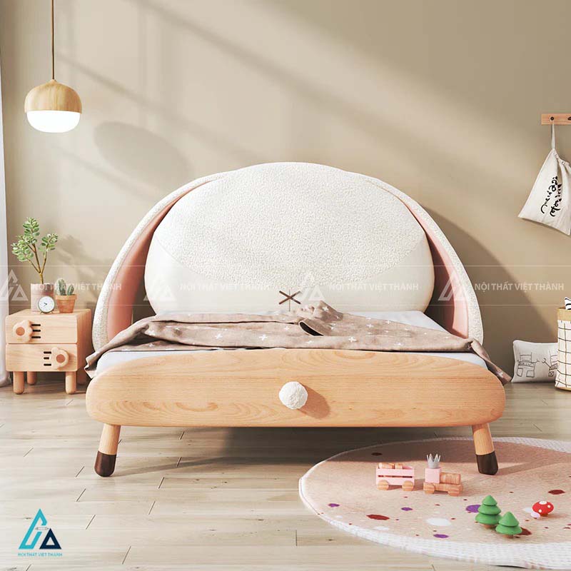 Giường Ngủ Trẻ Em Thiết Kế Bo Tròn Tích Hợp Tựa Đầu Giường Hình Cánh Cung