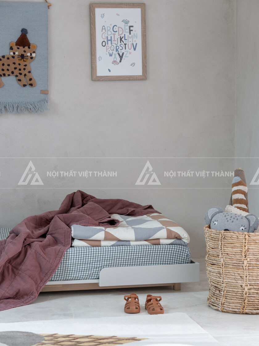 Giường Ngủ Trẻ Em Gỗ Bo Cong Hình Bán Nguyệt Thiết Kế Dạng Sàn An Toàn 4