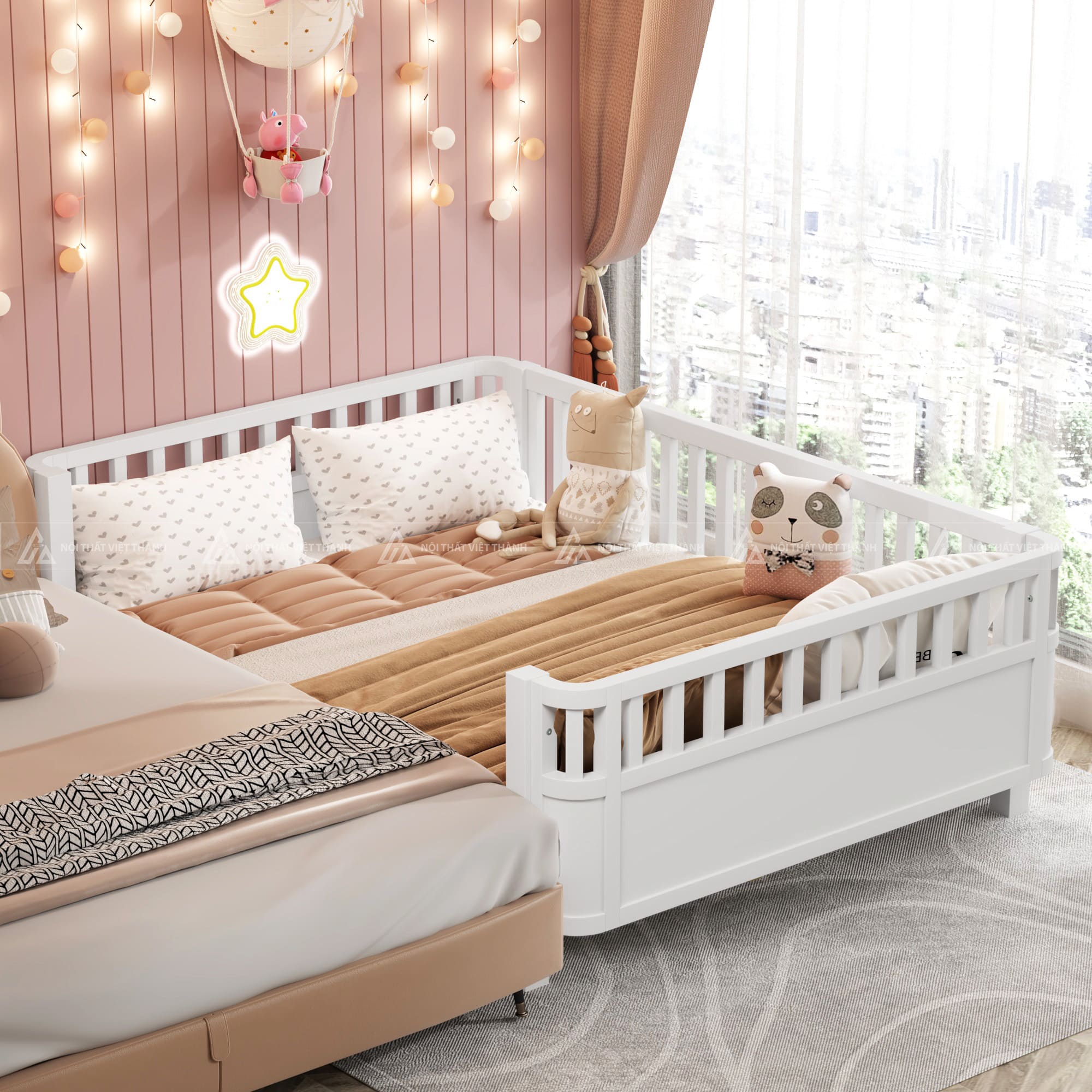 Giường Ngủ Cho Bé Có Thanh Chắn Bao Quanh Màu Trắng Hiện Đại 5