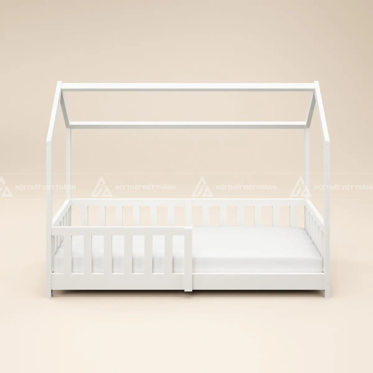 Giường Ngủ Trẻ Em Hình Ngôi Nhà Có Hàng Rào Chắn An Toàn Và Khung Mái Sáng Tạo 3