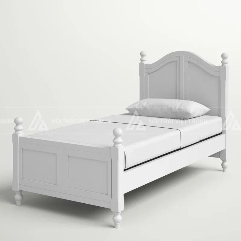 Giường Ngủ Đơn Cho Bé Màu Trắng Kem Thiết Kế Trụ Tròn Sang Trọng 4