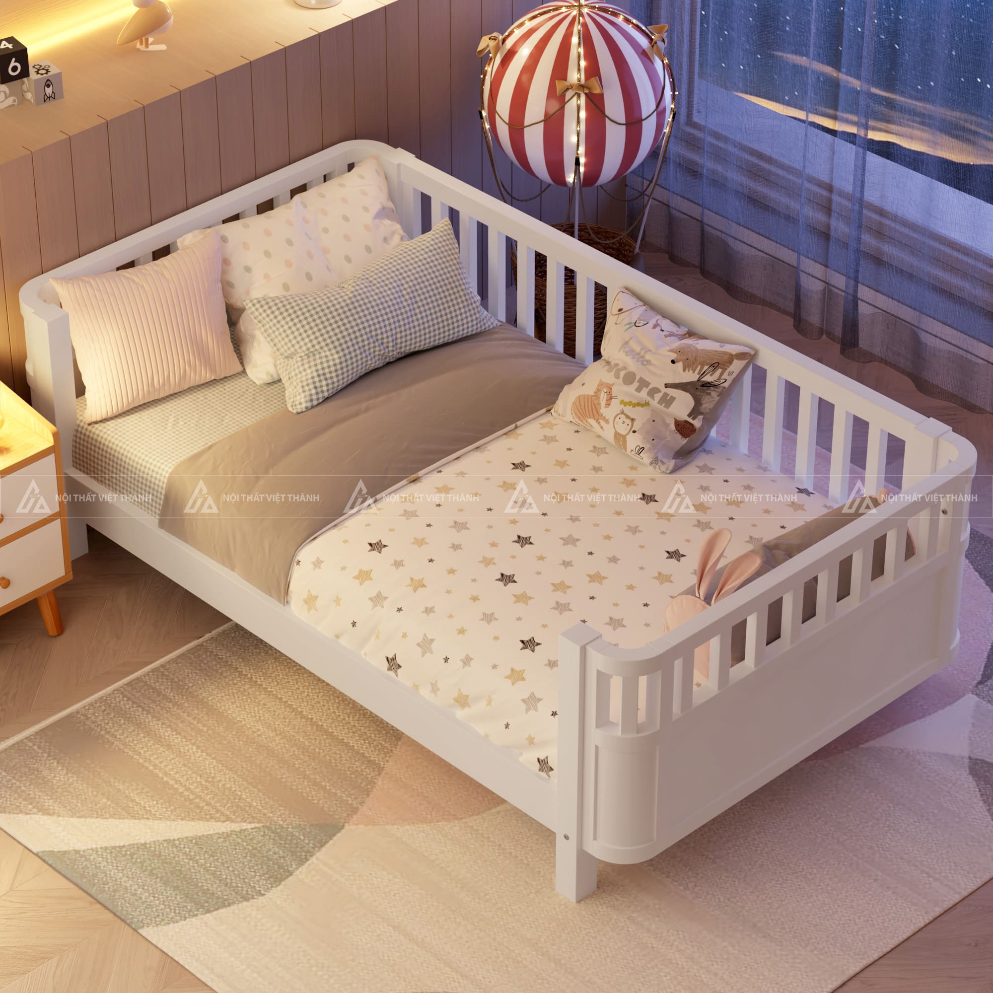 Giường Ngủ Cho Bé Thiết Kế Quây Góc Có Thanh Chắn An Toàn 5