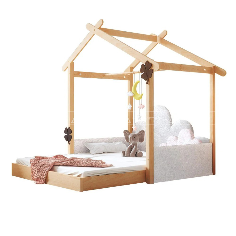 Giường Ngủ Cho Bé Gỗ Cao Cấp Thiết Kế Thấp Có Thanh Chắn An Toàn Cách Điệu Hiện Đại 5