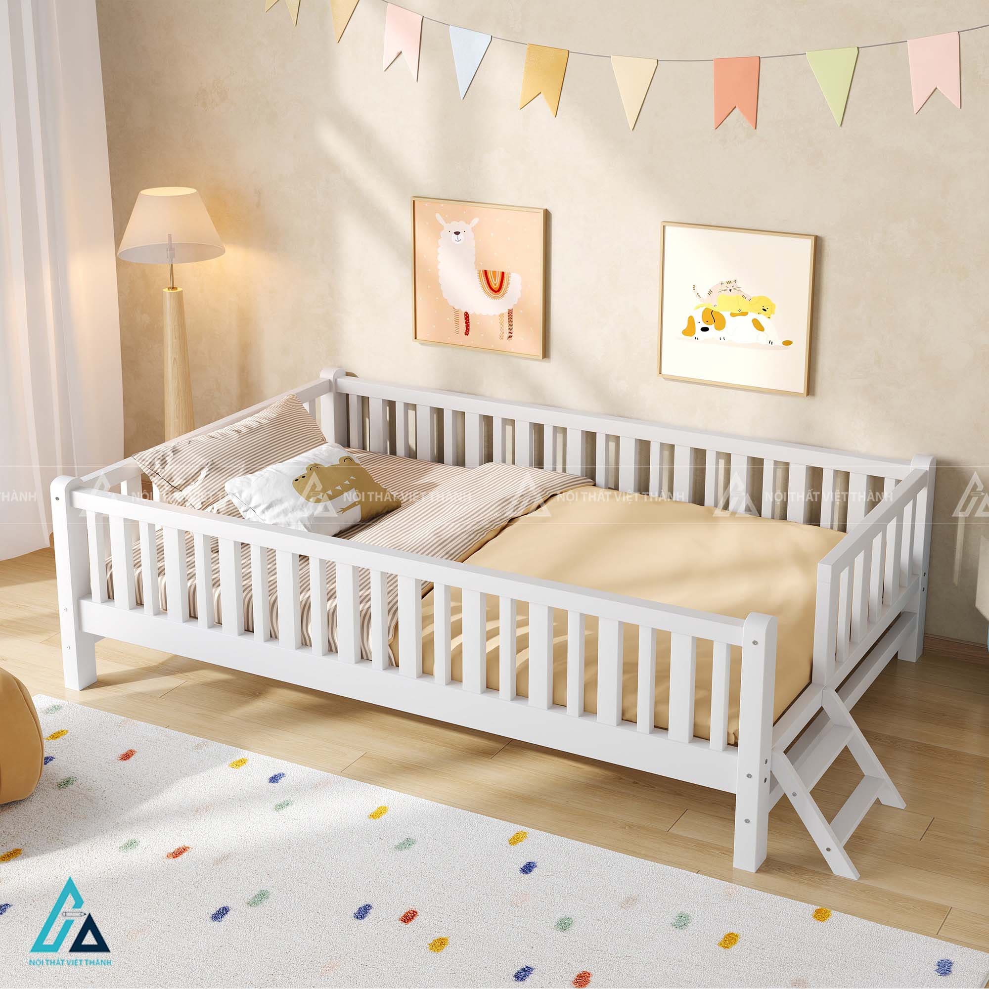 Giường Đơn Trẻ Em Có Cầu Thang Và Thanh Chắn Quây An Toàn 1