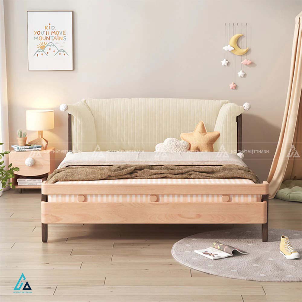 Giường Ngủ Trẻ Em Thiết Kế Thanh Chắn Đầu Giường Đan Chéo Hiện Đại