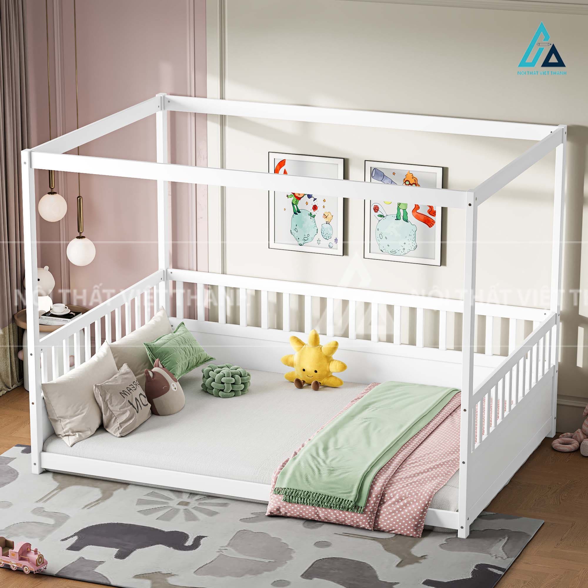 Giường Ngủ Thiết Kế Khung Lều Sáng Tạo Có Thanh Chắn An Toàn 1