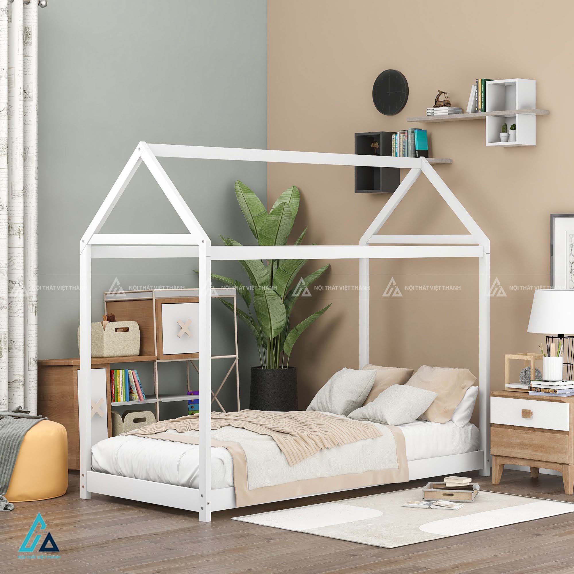 Giường Ngủ Trẻ Em Thiết Kế Bo Góc Tròn Tích Hợp Kệ Đầu Giường Thông Minh