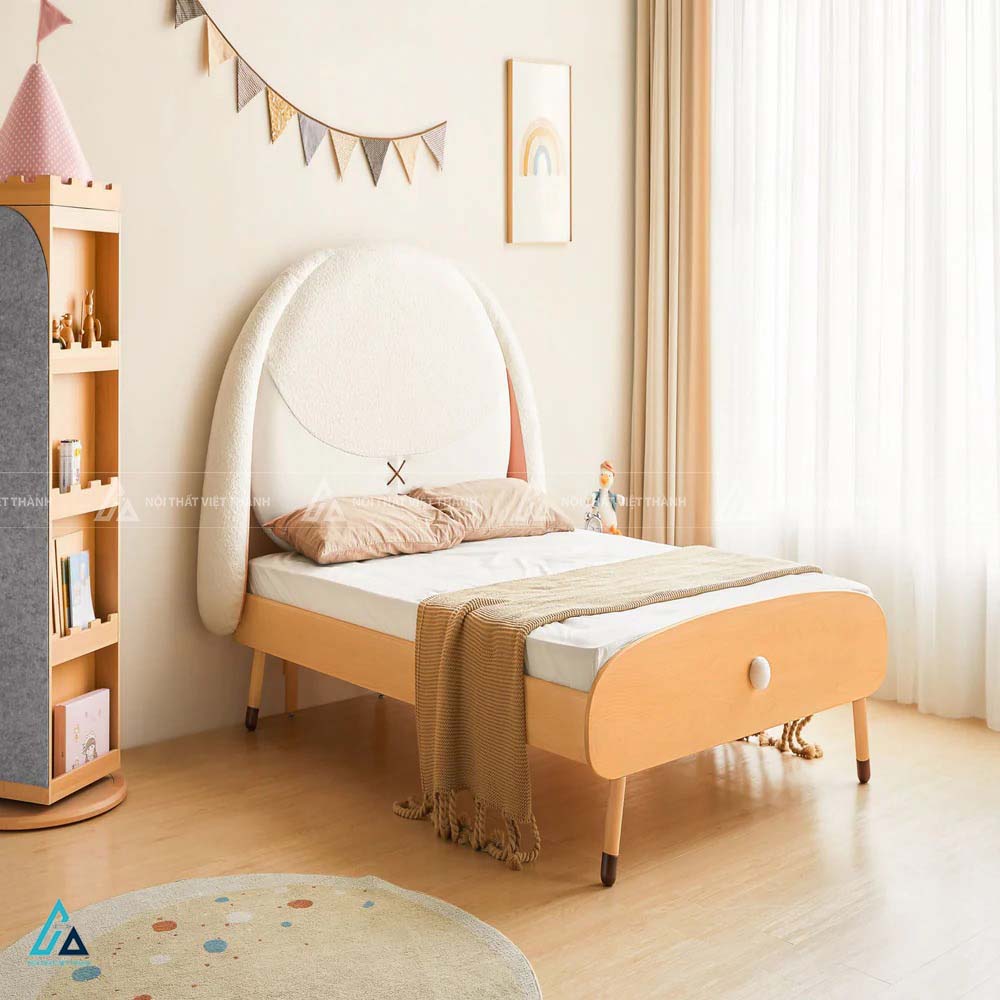 Giường Ngủ Trẻ Em Thiết Kế Bo Tròn Tích Hợp Tựa Đầu Giường Hình Cánh Cung 1