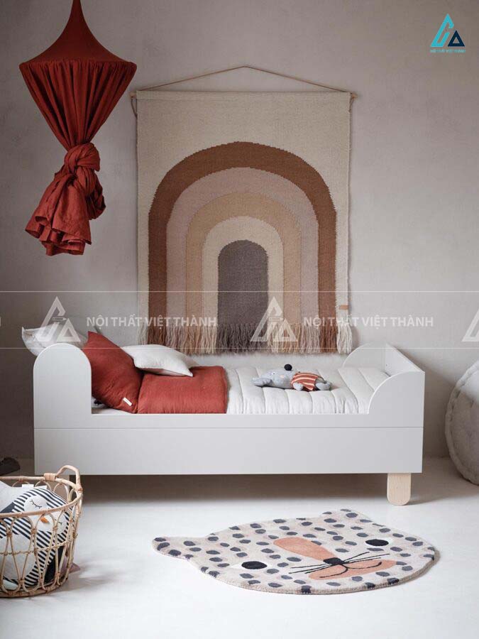 Giường Ngủ Trẻ Em Gỗ Hệ Nan Thông Thoáng Thiết Kế Chân Trụ Bo Tròn Chắc Chắn